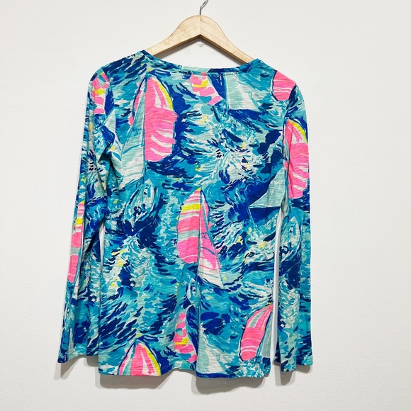 Lilly Pulitzer Jennifer Long Sleeve Tee Shirt Sparkling Blue Hey Bay Bay Print - Picture 3 of 3